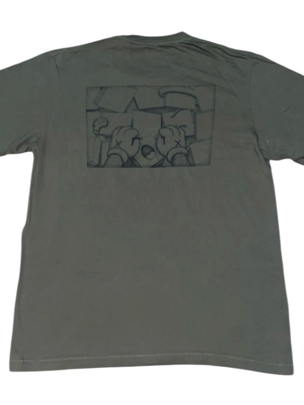 Kaws XX × Uniqlo UT Pocket T-Shirt HANDS Art Men's Large Olive Cotton 2016 (F)